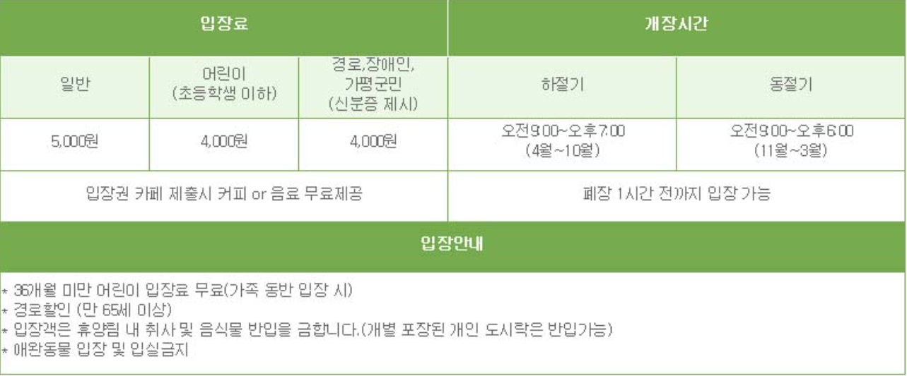 청평자연휴양림 입장료