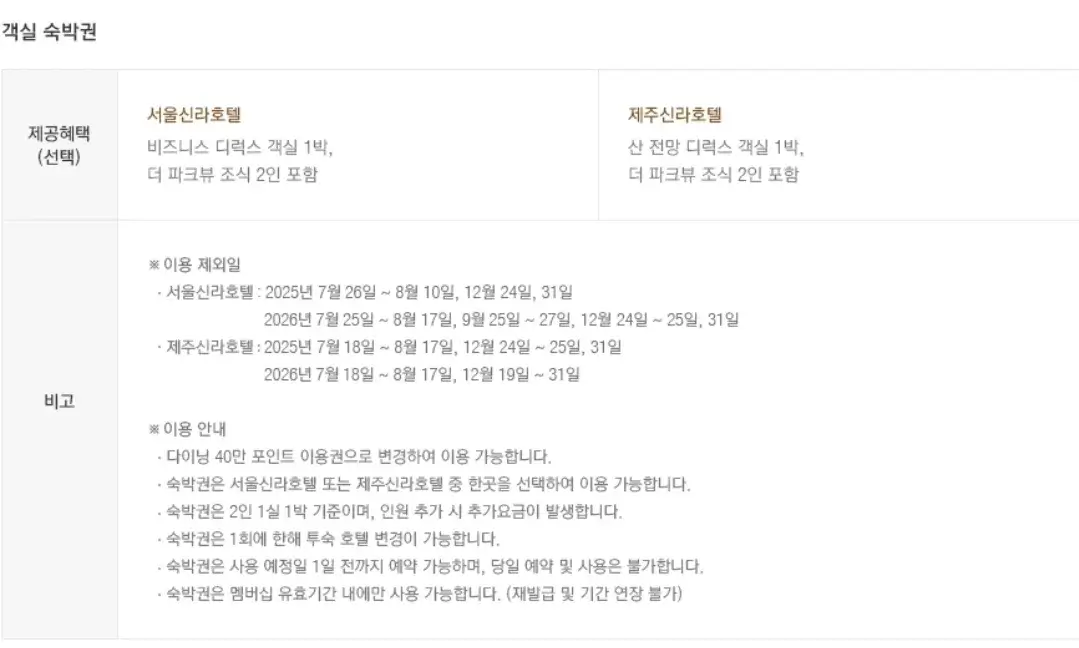 신라호텔 신라에스 브라운 멤버십 가격, 혜택 등 이용안내