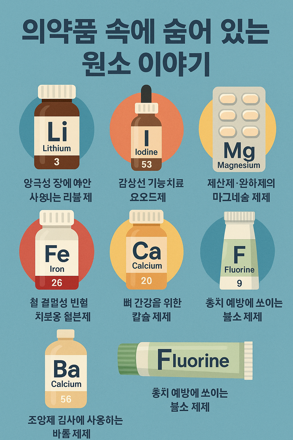 의약품 속에 숨어 있는 원소 이야기: 치료제 뒤에 숨겨진 과학의 퍼즐
