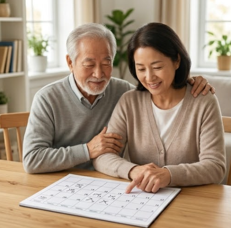 치매검사 전 부모님 일정과 상담 정보를 확인하는 모습