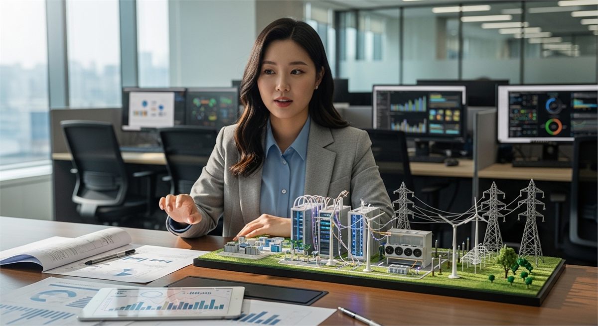 전력 수요 확대를 설명하는 한국인 분석가의 장면