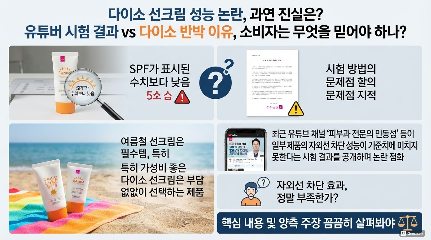 다이소 선크림 성능 논란, 진실은? 유튜버 시험 결과에 다이소가 반박한 이유