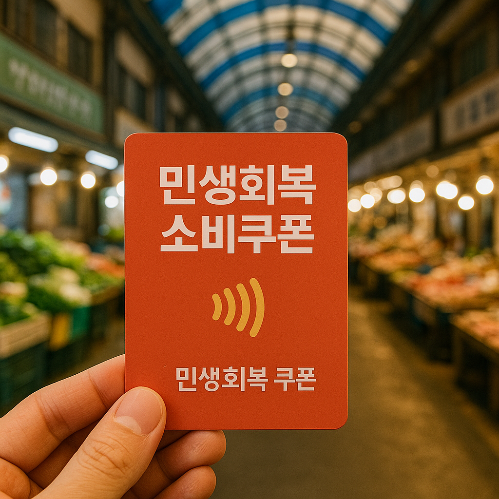전통시장에서 민생회복 소비쿠폰 카드 결제하는 모습"