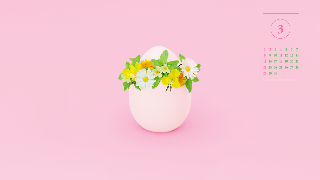 05 흰달걀과 꽃 A - 2026년3월 달력배경화면