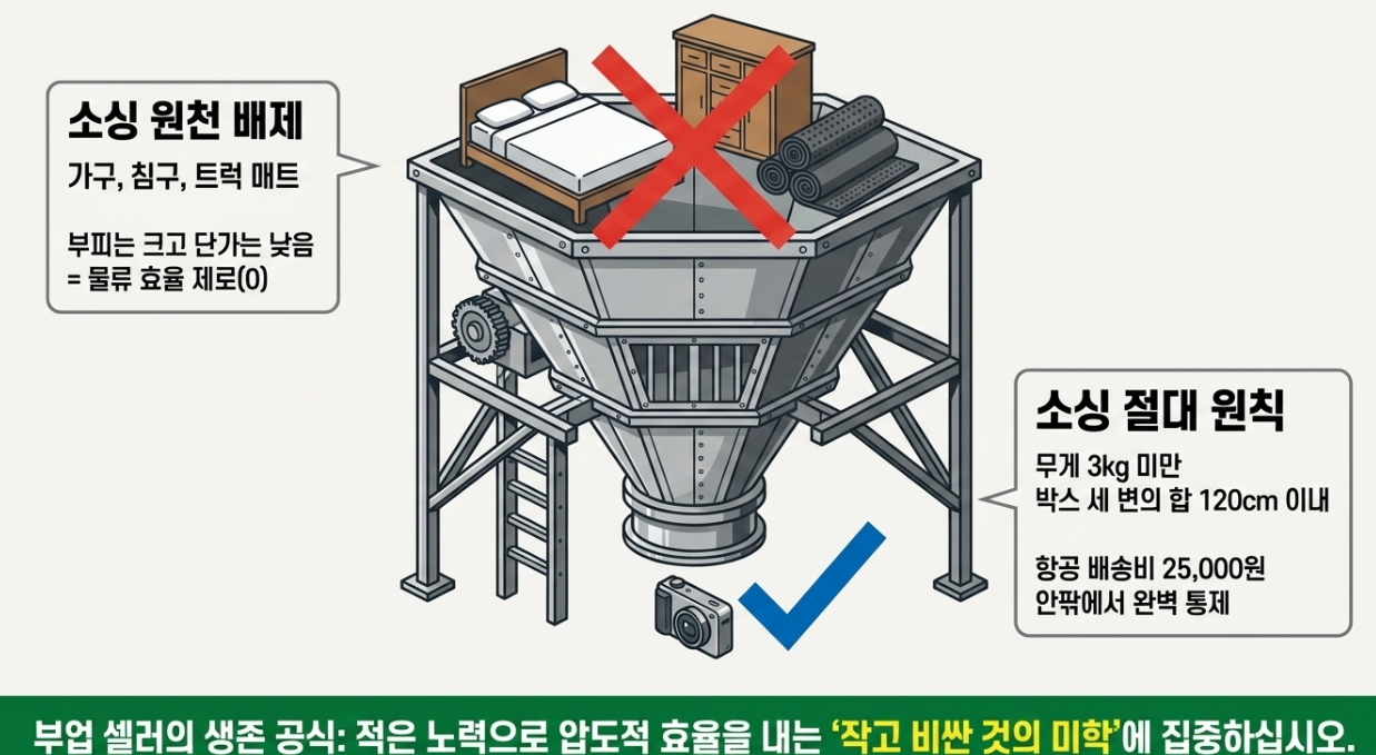 부업 셀러 소싱 마지노선 3kg 미만 박스 규격 120cm 이내 물류 효율 전략