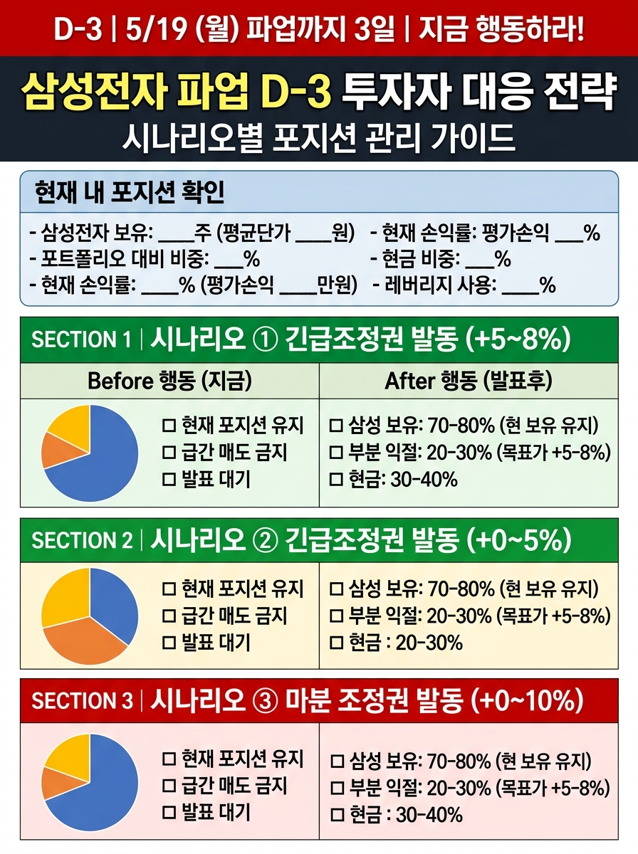삼성전자 파업 D-3 투자자 대응 전략 - 시나리오별 포지션 관리 가이드