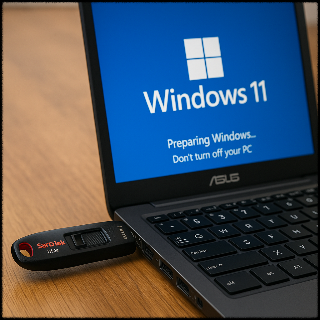 USB 3.0 플래시 드라이브로 Windows 11 설치를 준비하는 이미지