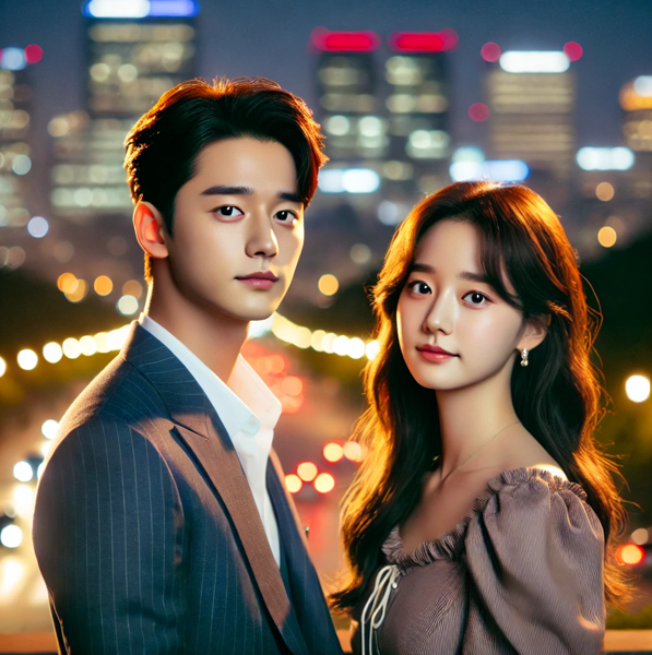 한국 드라마. 젊은 남녀 주인공들의 모습