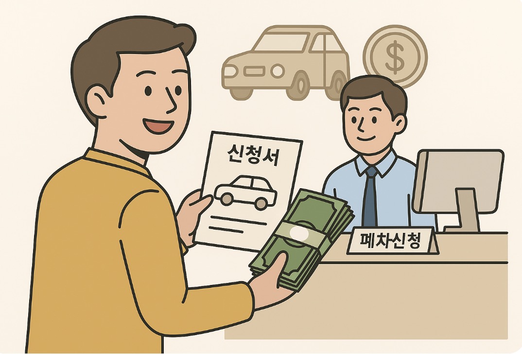 폐차 신청 후 보조금 받는 장면 사진