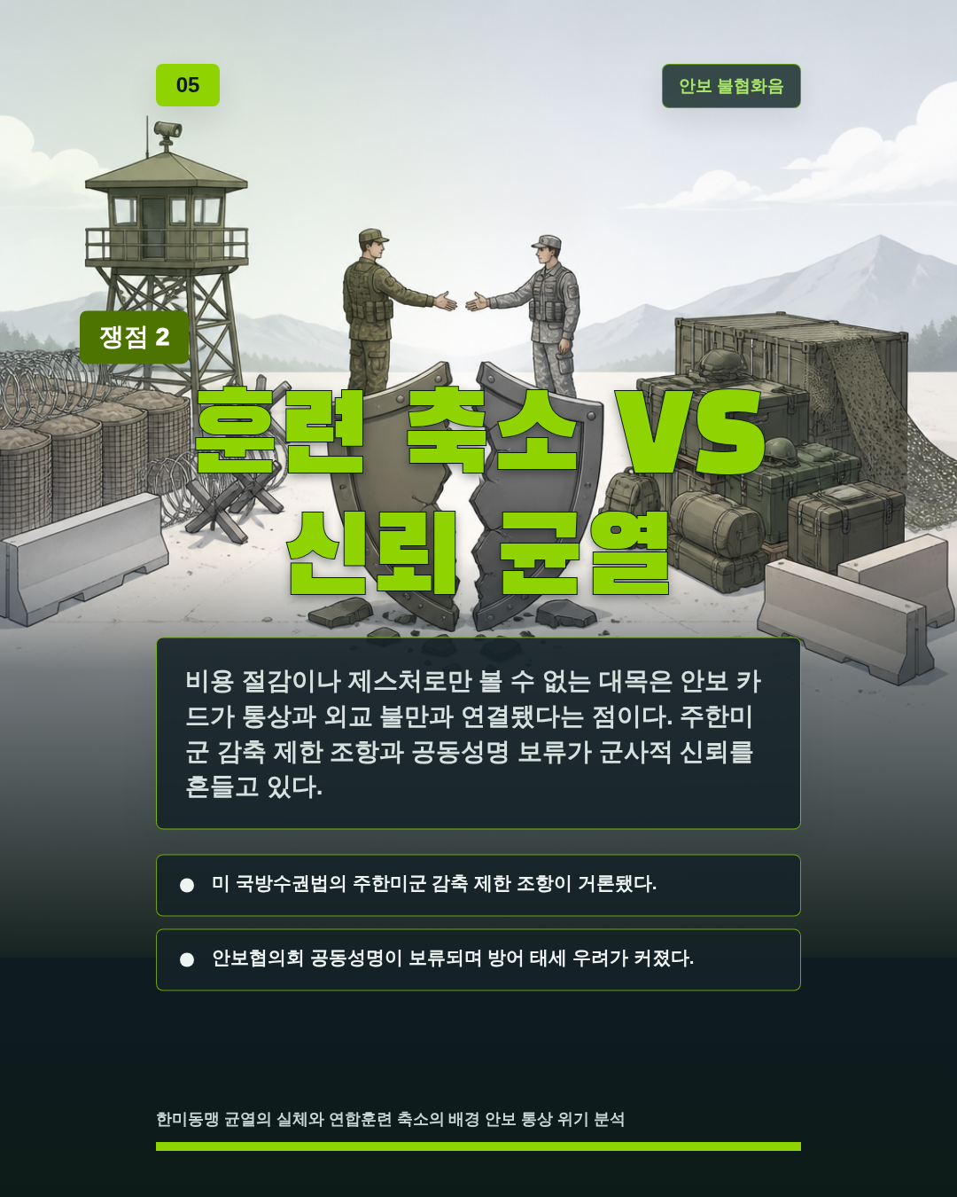 훈련 축소 VS 신뢰 균열