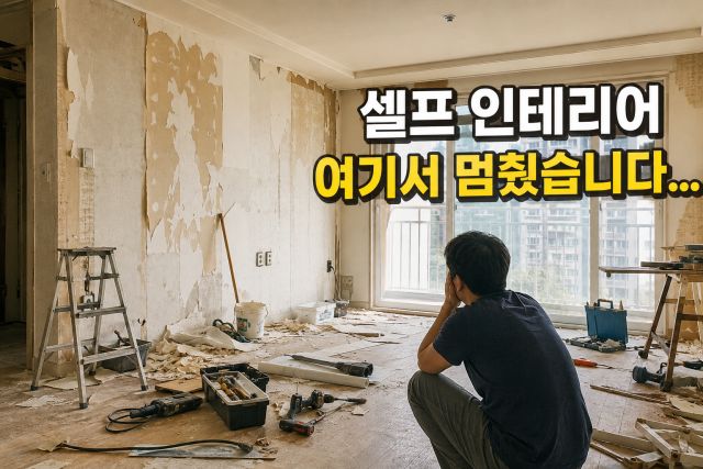 셀프 인테리어 실패 후 재시공 비용과 복구 방법을 설명하는 이미지
