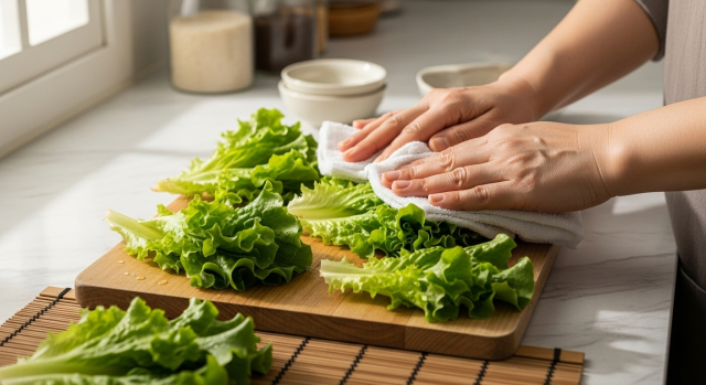 말린 상추 재료를 준비하는 모습