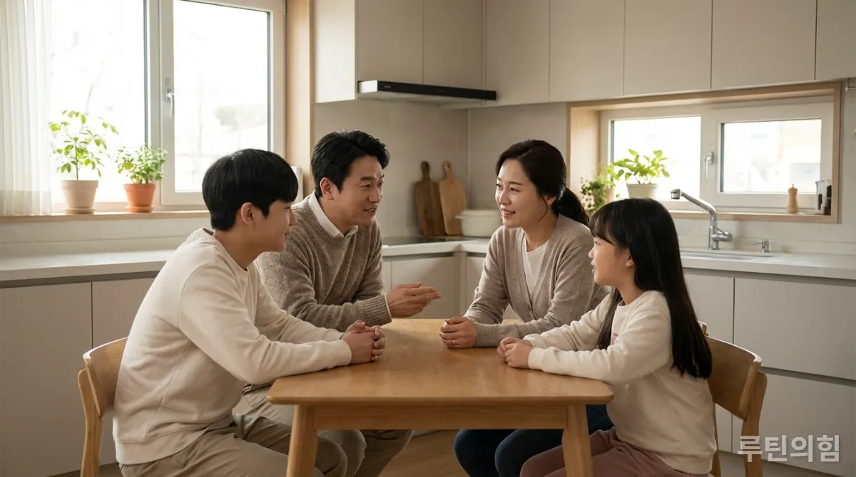 AI 시대에 가족이 함께 소통하며 가치를 나누는 모습