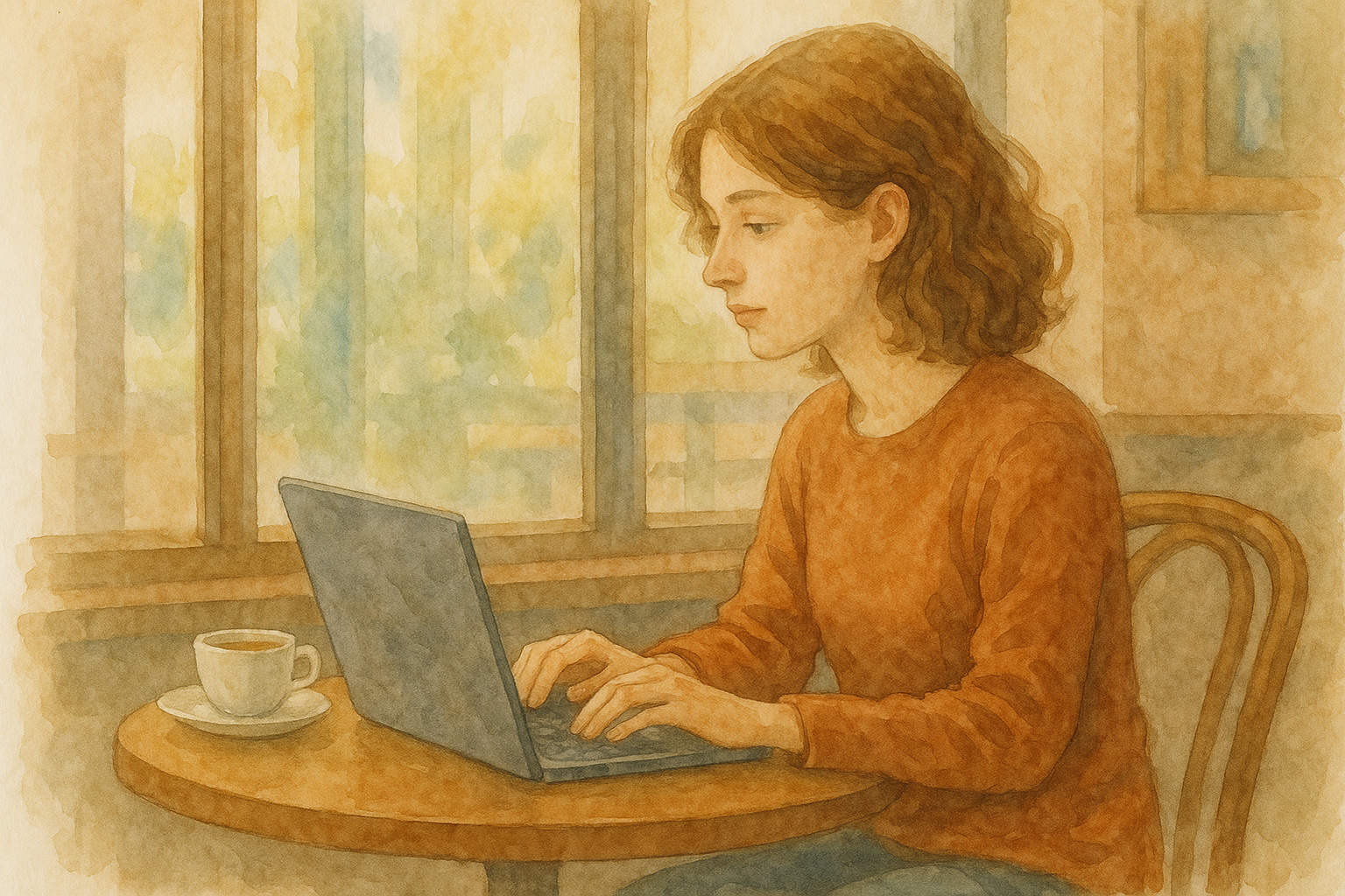 카페에서의 평화로운 작업 시간