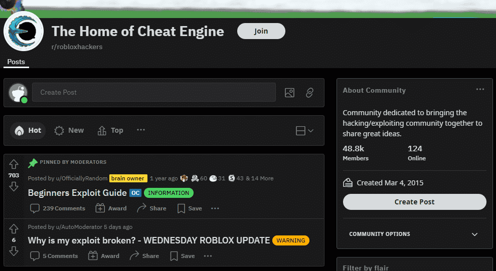 레딧의 로블록스 커뮤니티