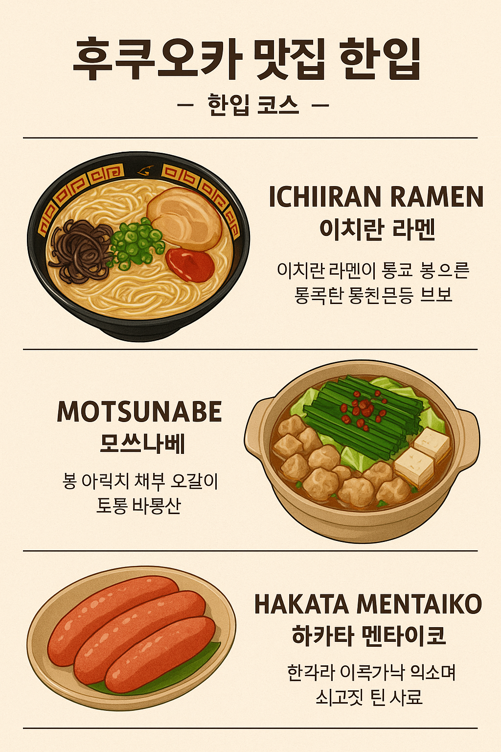 후쿠오카 맛집 한입 코스