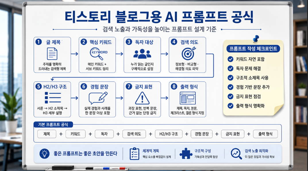 티스토리 블로그 글쓰기를 위한 AI 프롬프트 구성 요소와 체크리스트 이미지