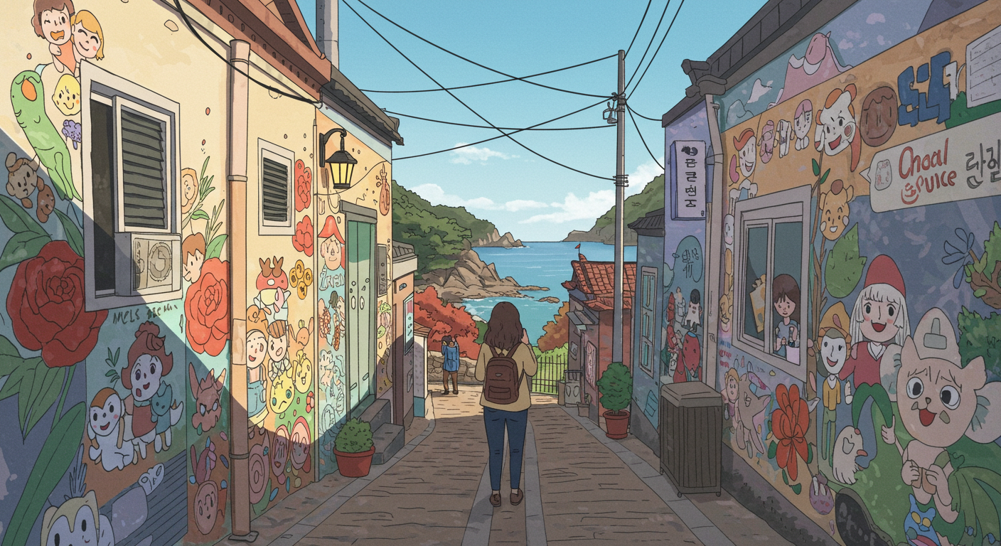 묵호 논골담길 - 벽화마을과 언덕 위 바다 풍경