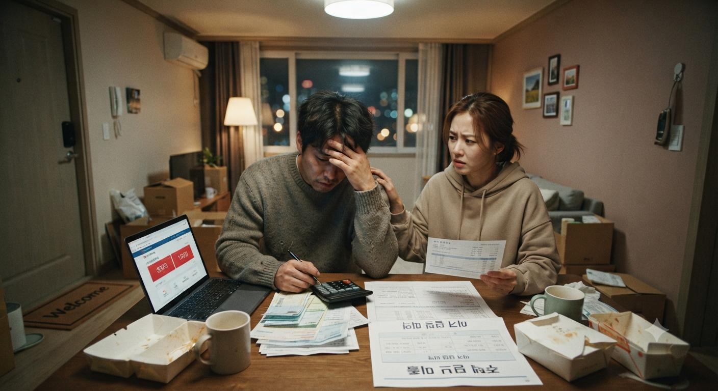 무리한 영끌로 이자 부담에 걱정을 하고 있는 부부