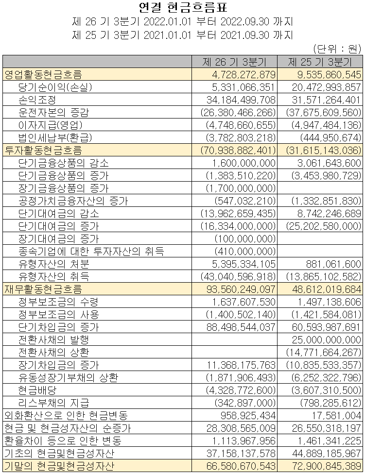 켐트로닉스 - 현금흐름표