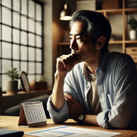 불안감에 빠져 고민하고 있는 중년 남성의 모습