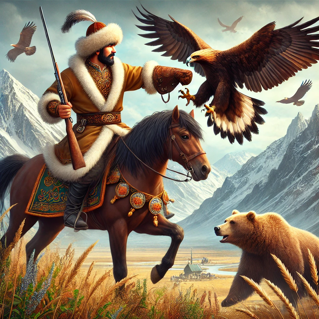 카자흐스탄의 곰과 매 사냥