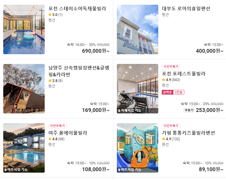 야놀자 펜션 예약 사이트