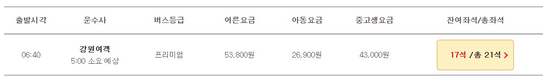 삼척 인천공항 리무진 버스 시간표 요금 예약 방법