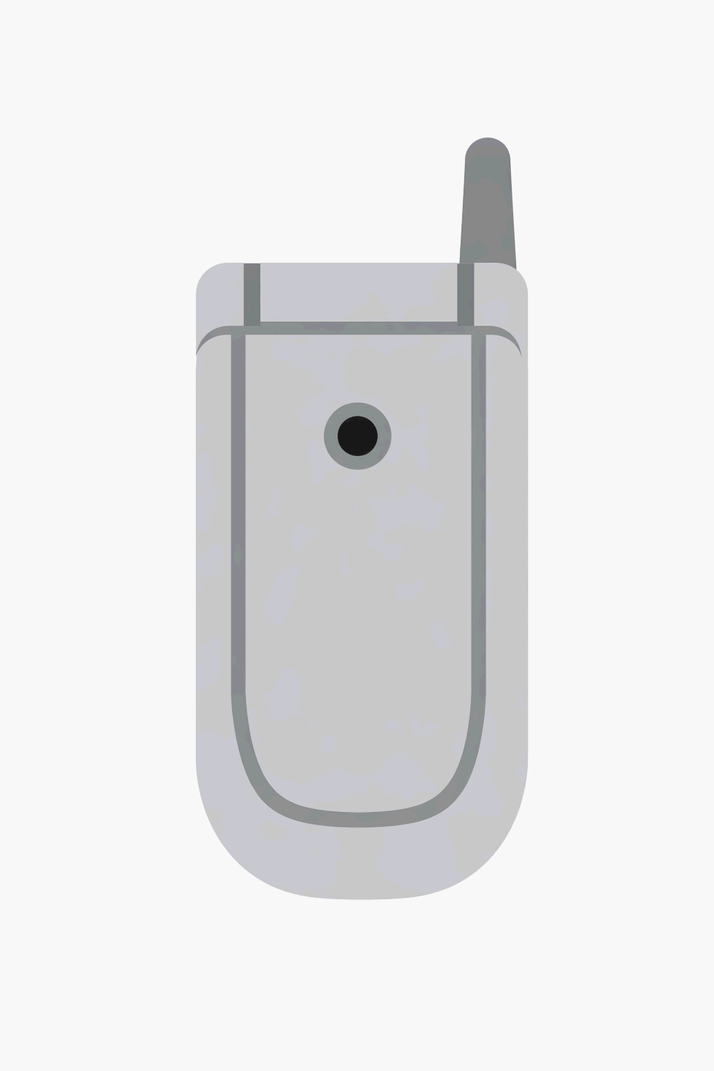 은색 폴더폰 뒷면에 작은 카메라 렌즈가 달린 모습을 형상화한 단순한 아이콘 이미지.