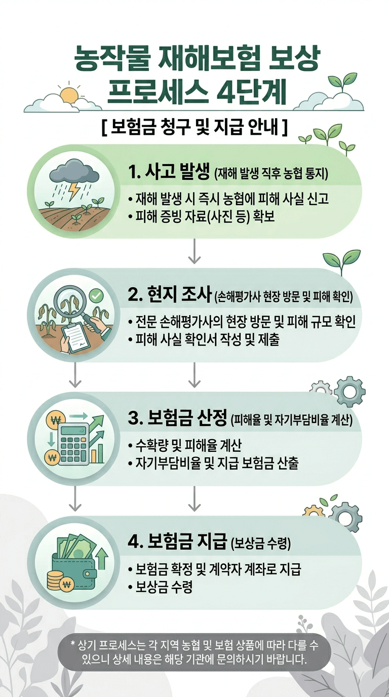 농작물 재해보험 보상 프로세스 인포그래픽