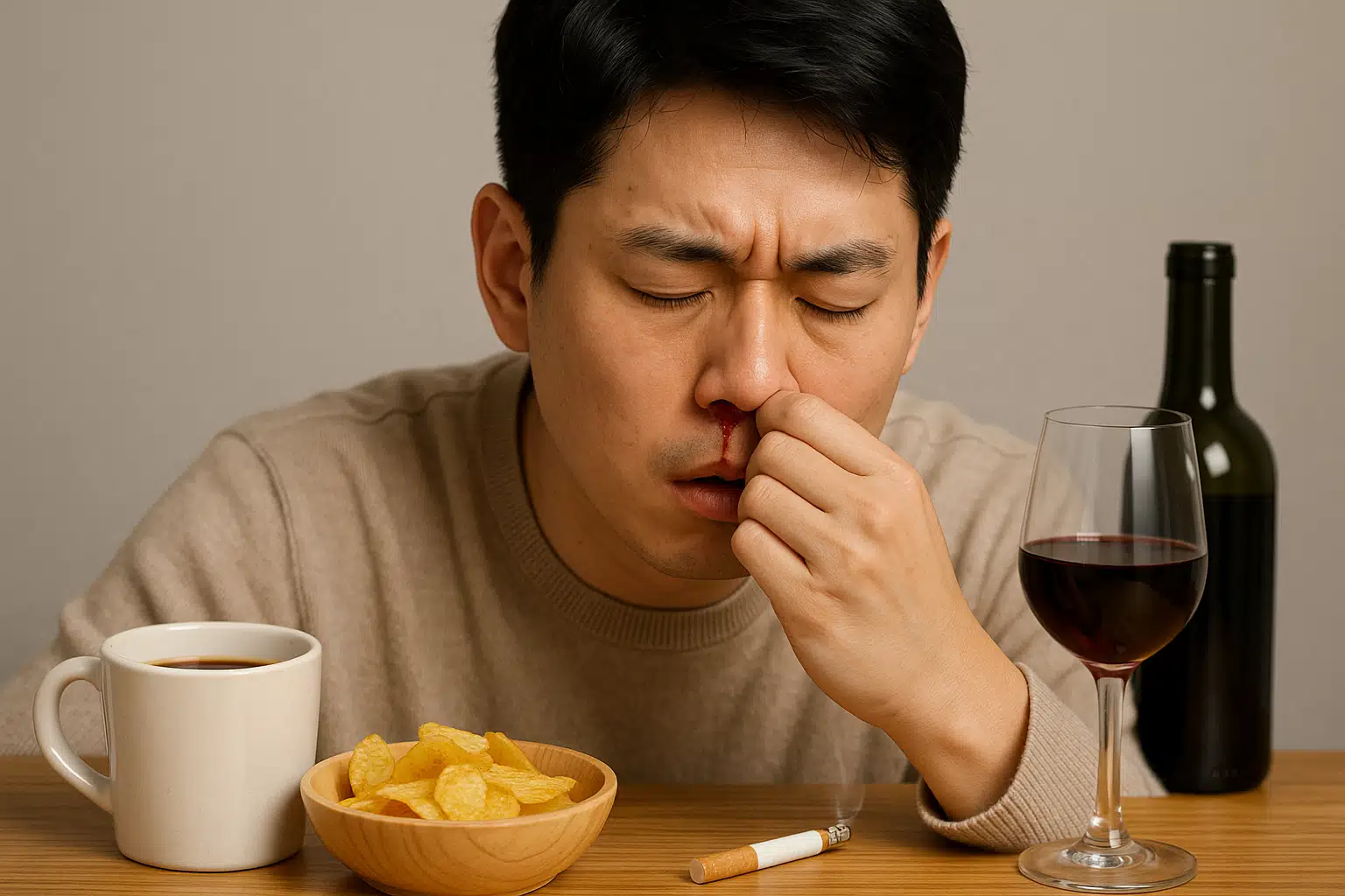 카페인, 흡연, 음주로 인한 코피