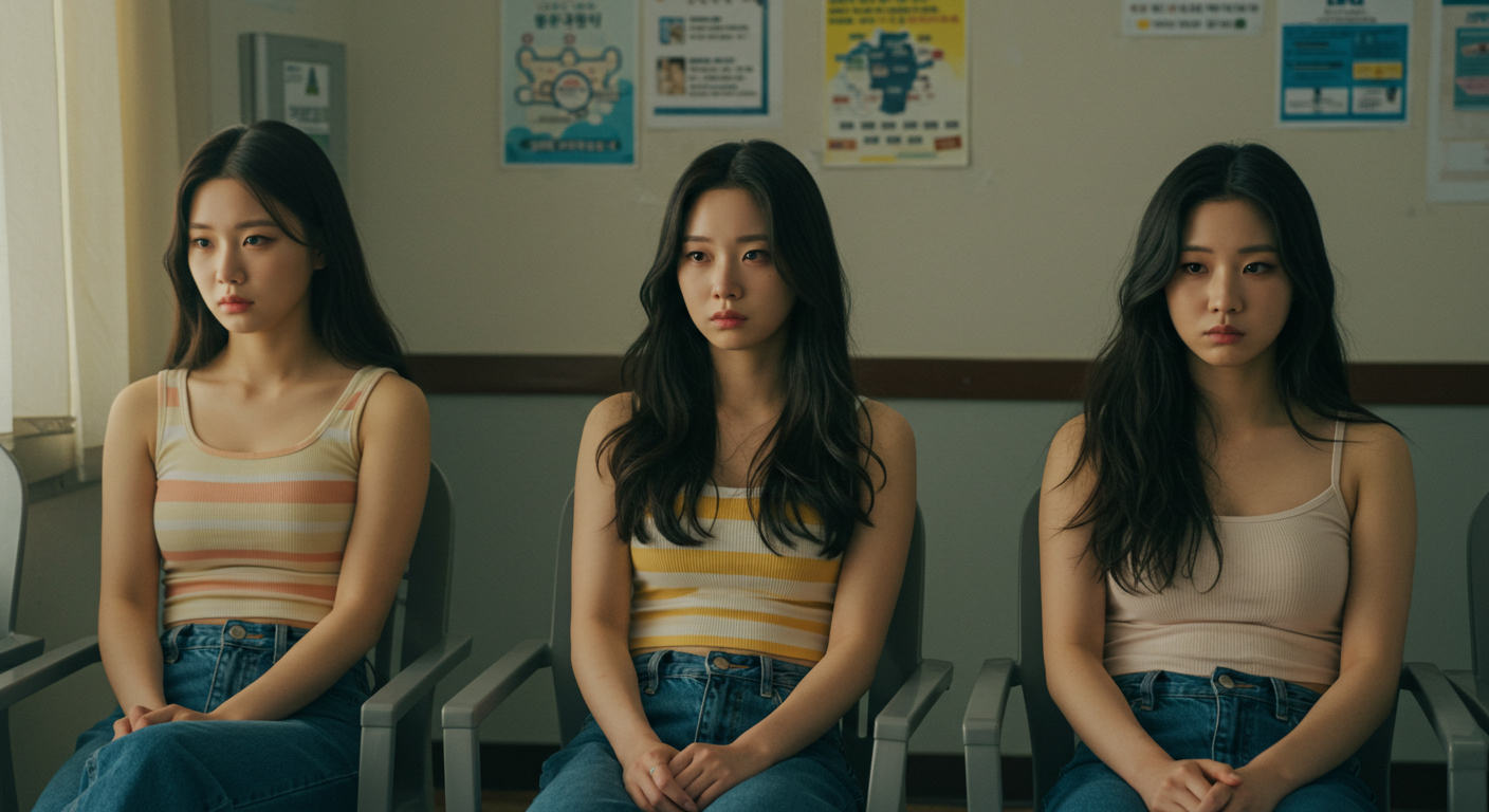 시무룩하게 앉아있는 여성들