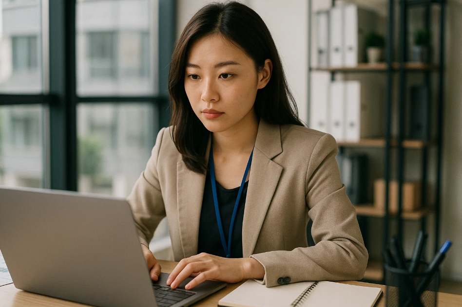 사무실에서 일하는 20대 여성 사진