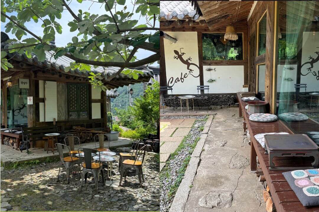 가평 바람이쉬어가는마당 카페로 가는 길과 마당