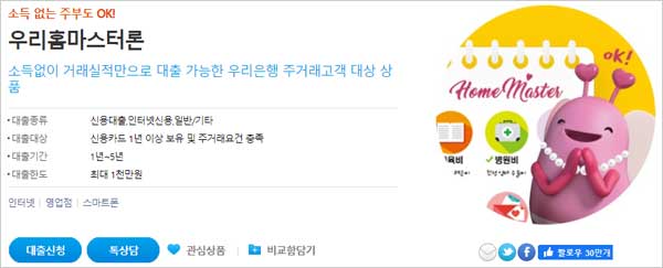 우리은행-주부대출-홈마스터론-간단-설명-이미지