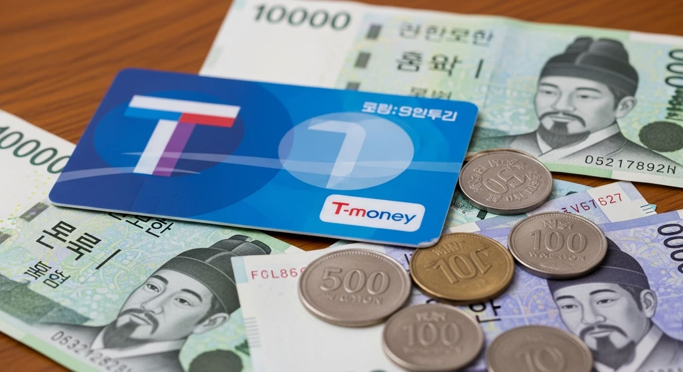 두 장의 티머니 카드 사이에서 잔액을 교환하는 모습