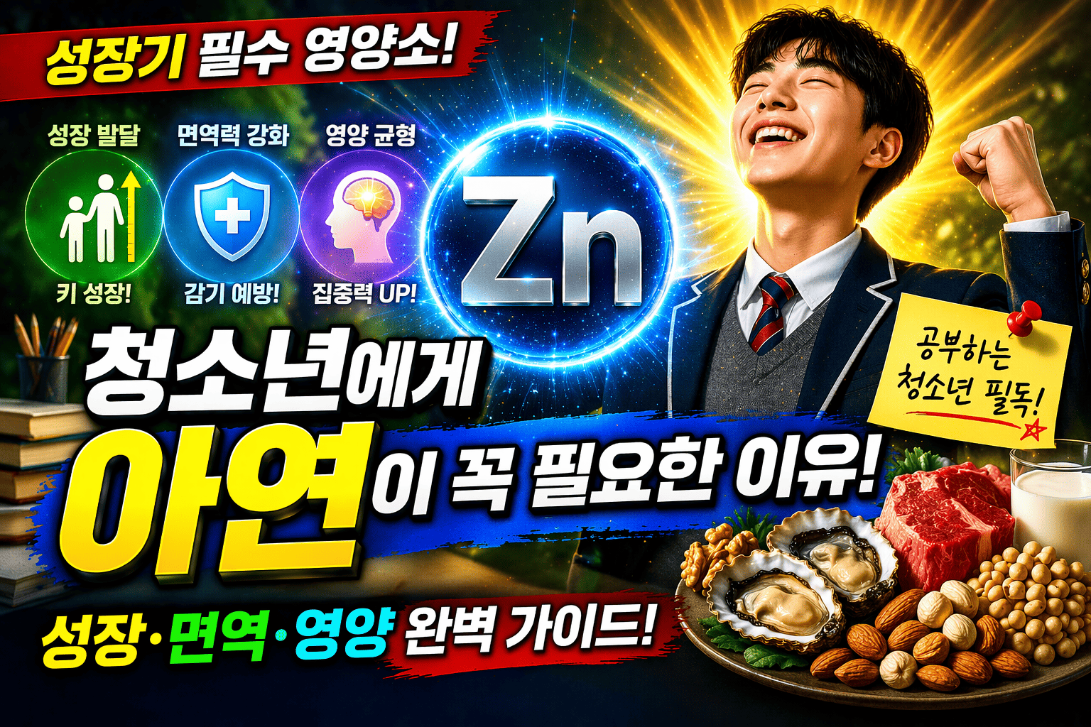 청소년 아연 필요성 (성장, 면역, 영양)