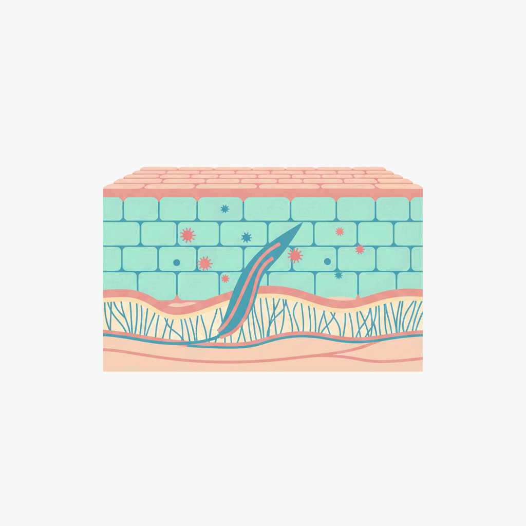 피부장벽이 우리를 지키는 과학적 구조를 표현한 과학 일러스트레이션