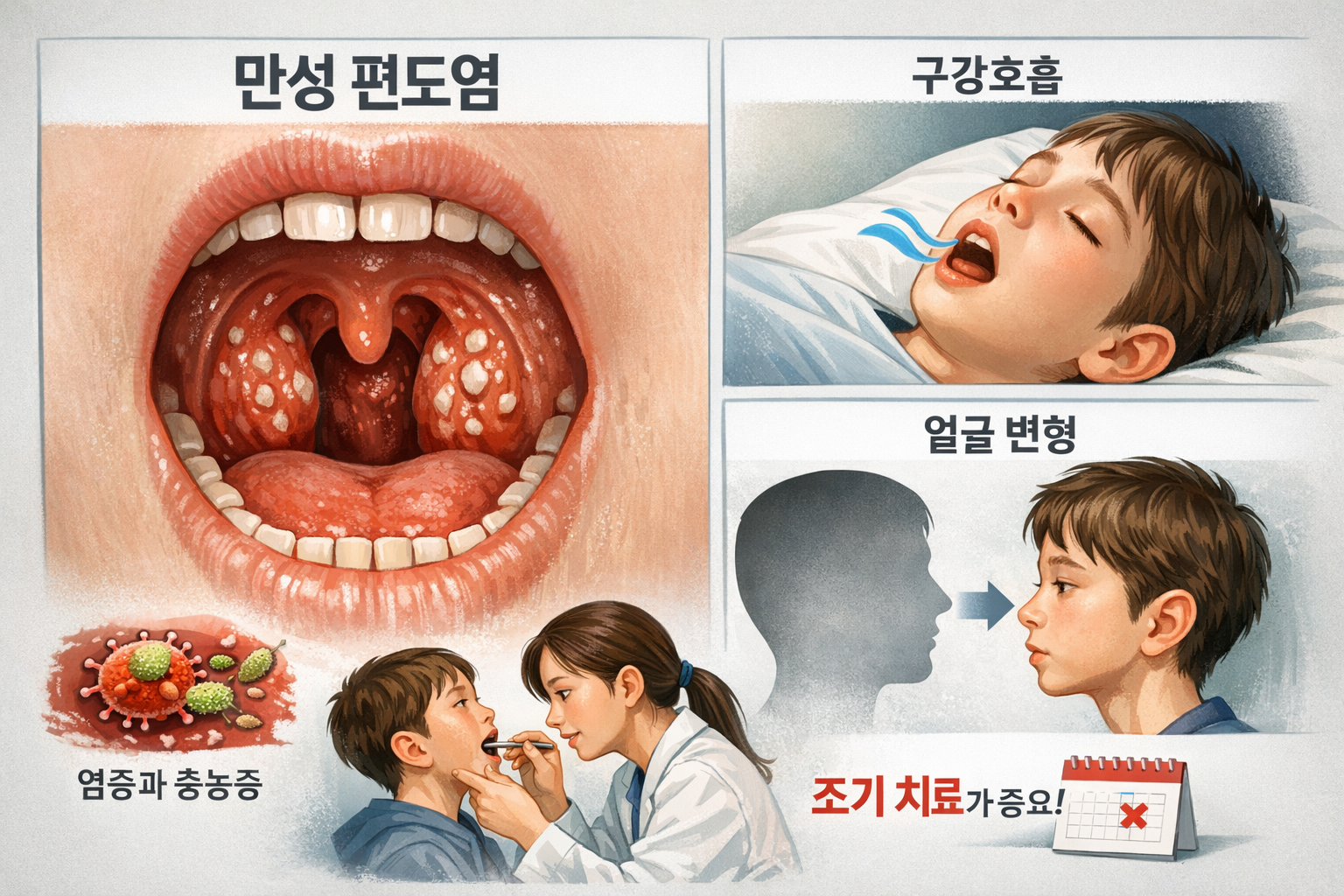 만성 편도염 (구강호흡, 얼굴 변형, 조기 치료)