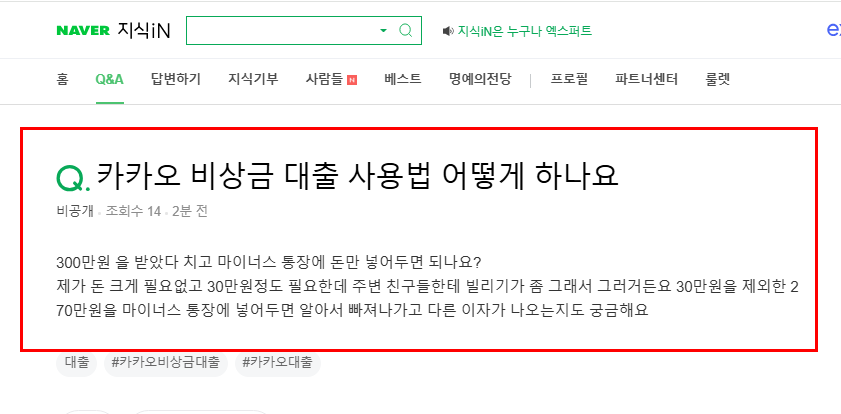 카카오 비상금 대출 사용법 질문