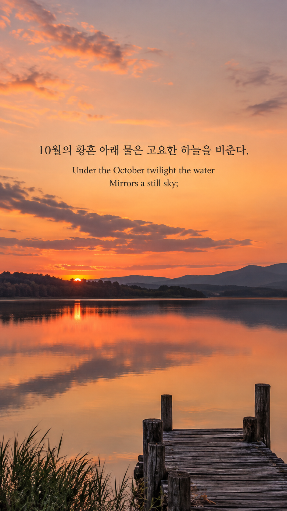 윌리엄 버틀러 예이츠의 10월의 고요에 관한 가을 글귀 &mdash; 한글과 영어 원문을 담은 디지털 카메라 사진