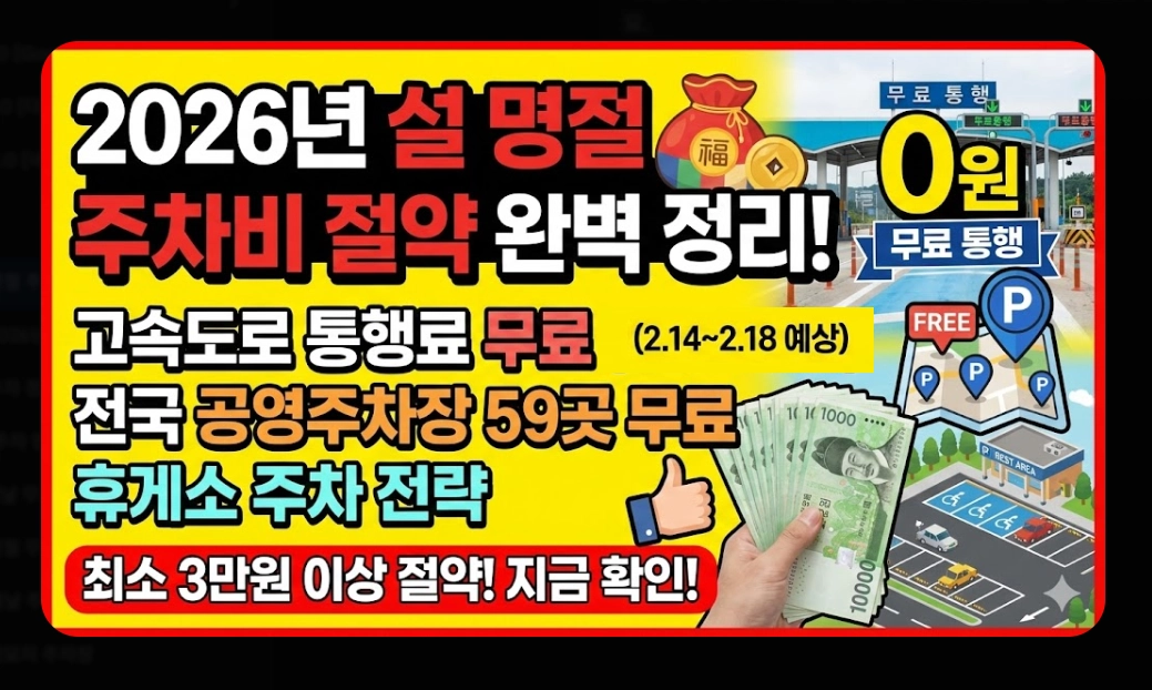 명절 주차비 절약하는 법(2026년, 설 명절, 공영주차장)(+ 통행료 무료)