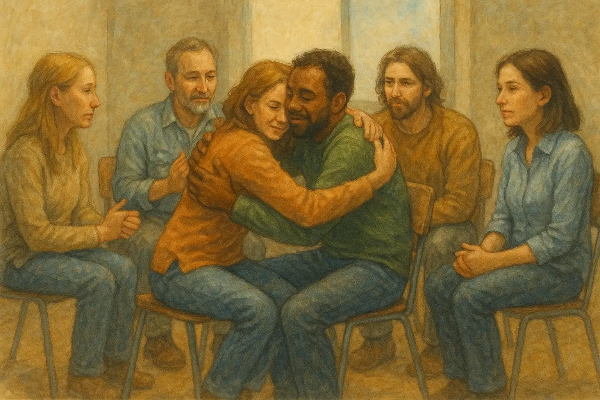 단주 지지그룹(AA)에서 서로 공감하며 회복을 응원하는 사람들 - 중독 회복 공동체의 따뜻함