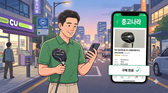 중고나라 등을 통해서 골프장비를 구매하는 이미지