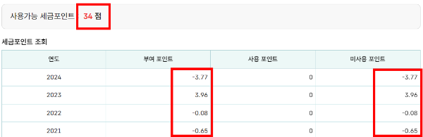 세금포인트 소멸 확인