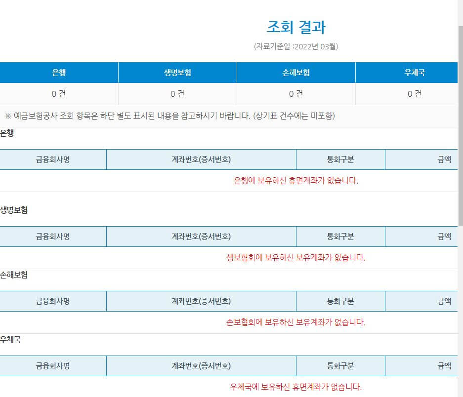 숨은 돈 찾기-결과 조회