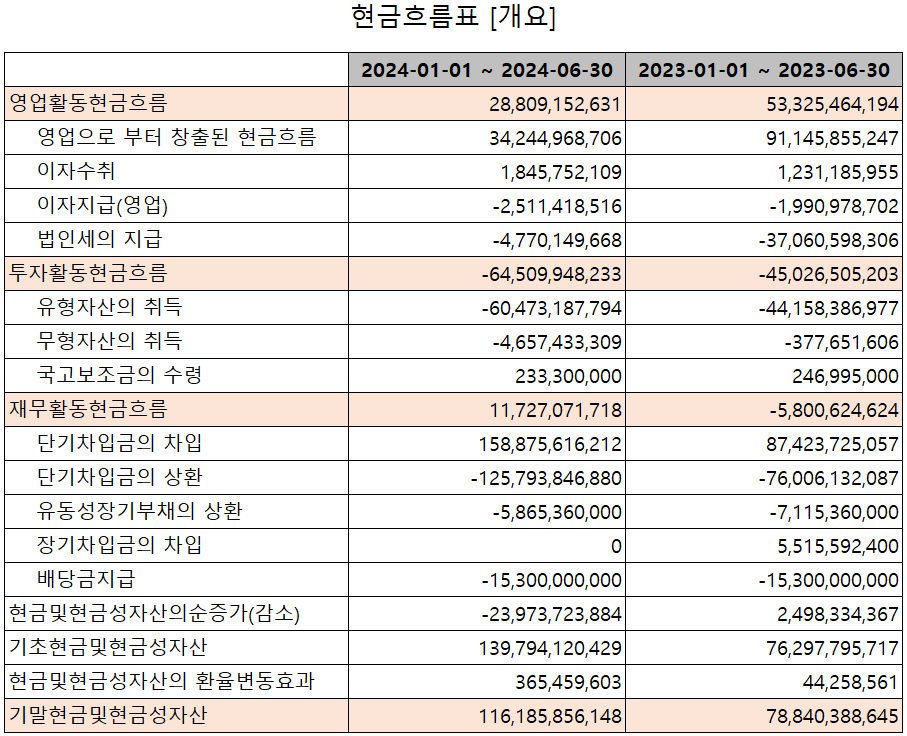 해성디에스 - 현금흐름표
