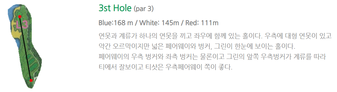 서라벌 골프클럽 레이크코스 공략도 3홀