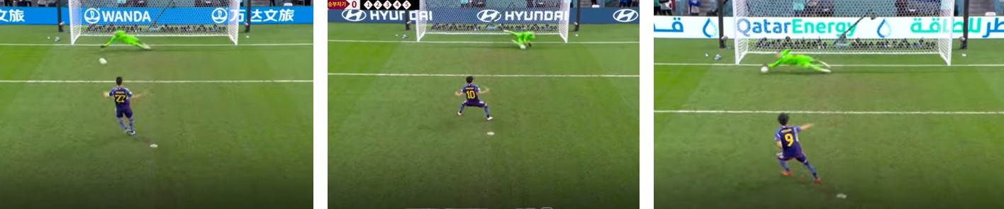 일본 선수들이 승부차기에서 실패하고 있다