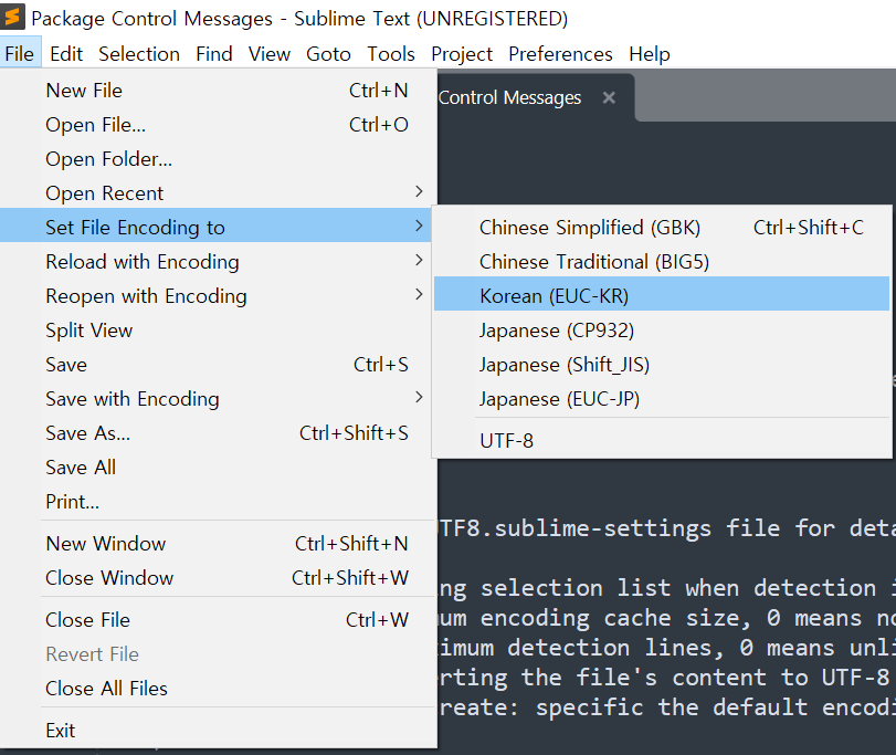 서브라임 텍스트 한글 깨짐4